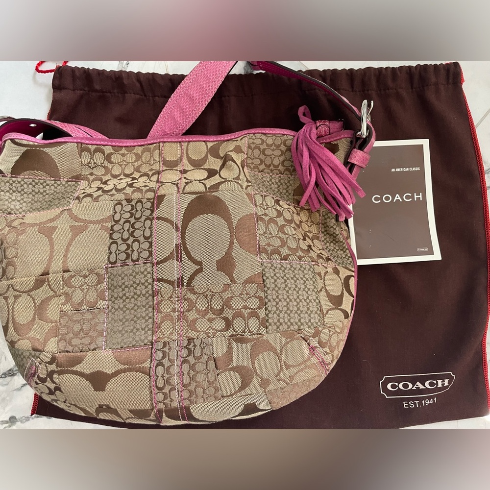 Vintage Brown & Pink Patchwork Coach Shoulder Bag - Gem